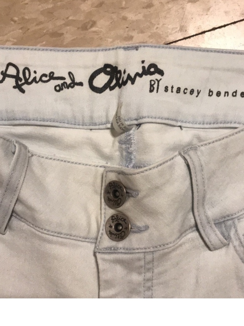 Alice + Olivia Stacey Bendet Lightest Blue Distressed Jeans - Picture 2 of 3